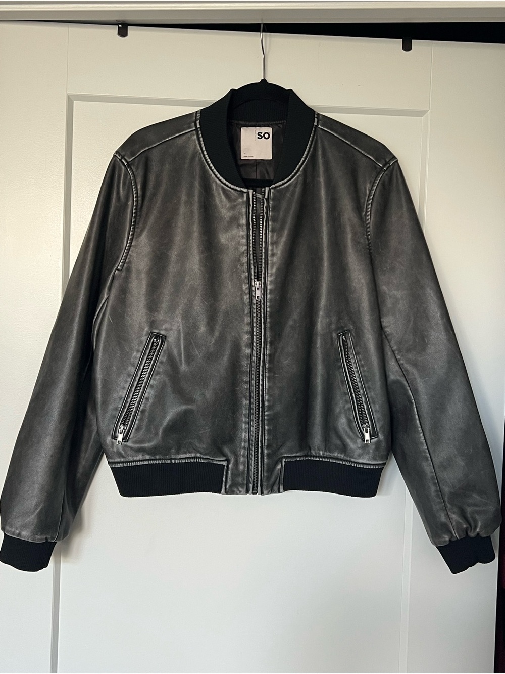 Black Faux Leather Bomber Jacket